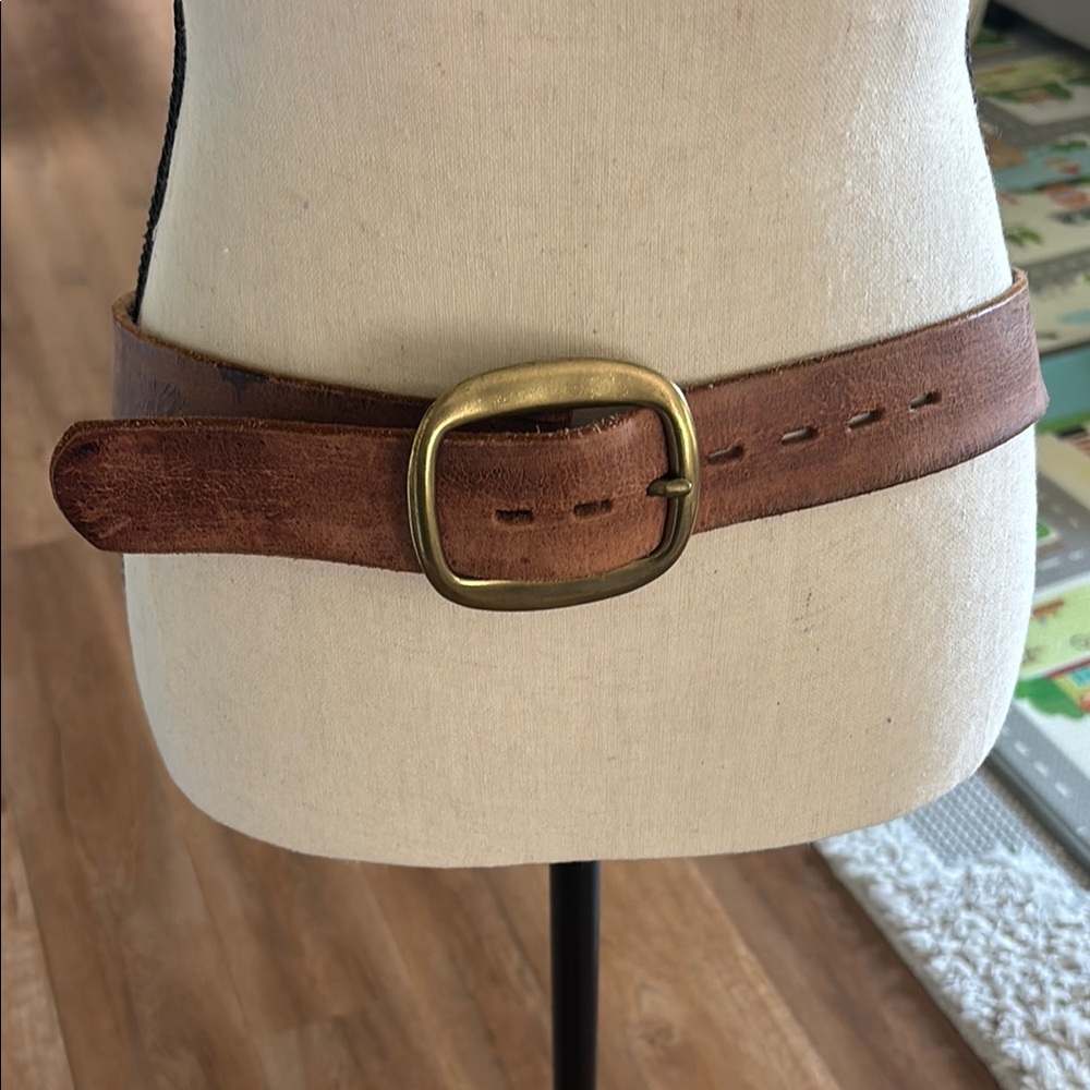 J. Crew Tan Leather Belt with Brass Buckle